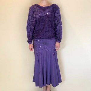 Vintage 90s Chal Var Embellished Purple Sweater and Skirt Set